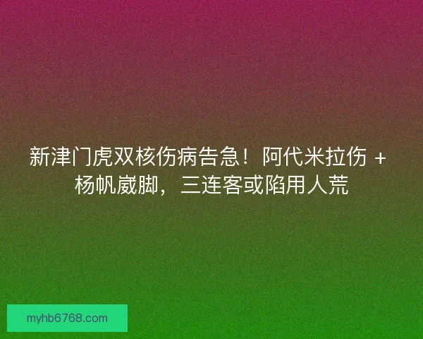 新津门虎双核伤病告急！阿代米拉伤 + 杨帆崴脚，三连客或陷用人荒
